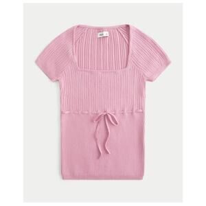 Hollister Square neck short sleeve baby doll knit top bow pink sz xs